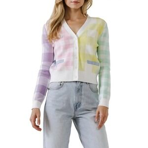 Pastel Colorblock Checkered‎ Cardigan – 50% Viscose, Size Unknown